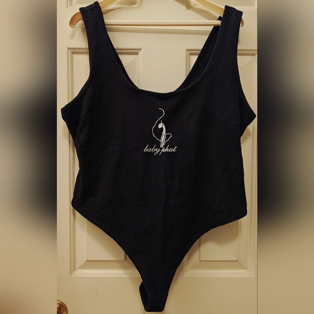 Baby Phat Plus Size Thong Bodysuit w Embroidered Front.
